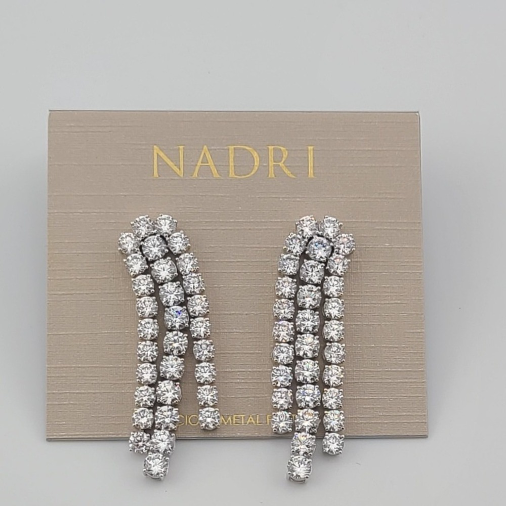 Nadri Triple Row Cubic Zirconia Crawler Earrings Silver Tone NEW